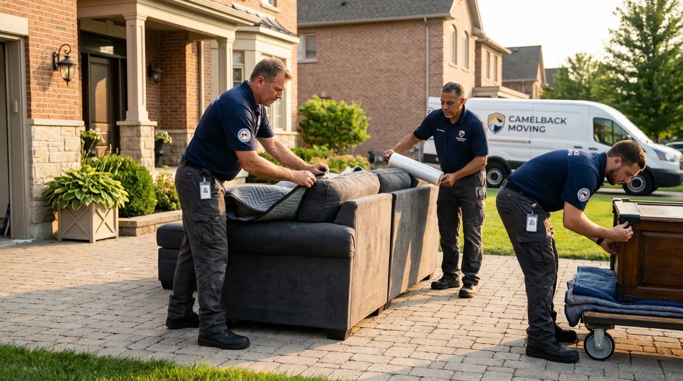 Large estate moving crew wrapping furniture in Madison Lake, MN
